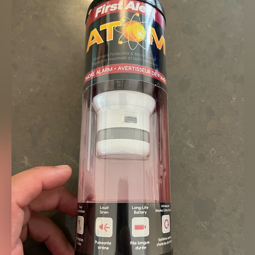 First Alert Atom smoke alarm open package